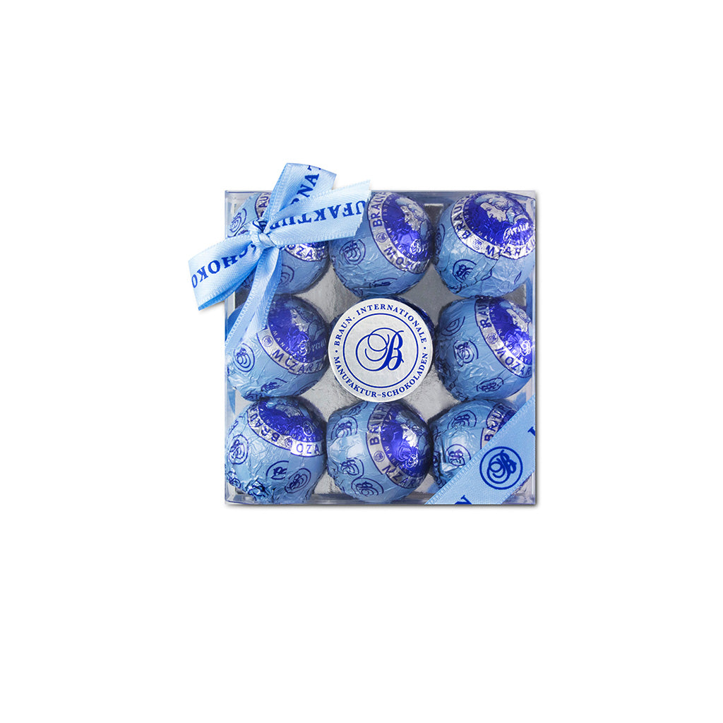 künstliches marzipan Hauseigene Mozartkugel Schachtel mit Marzipan, 9 Stück – Braunpunkt